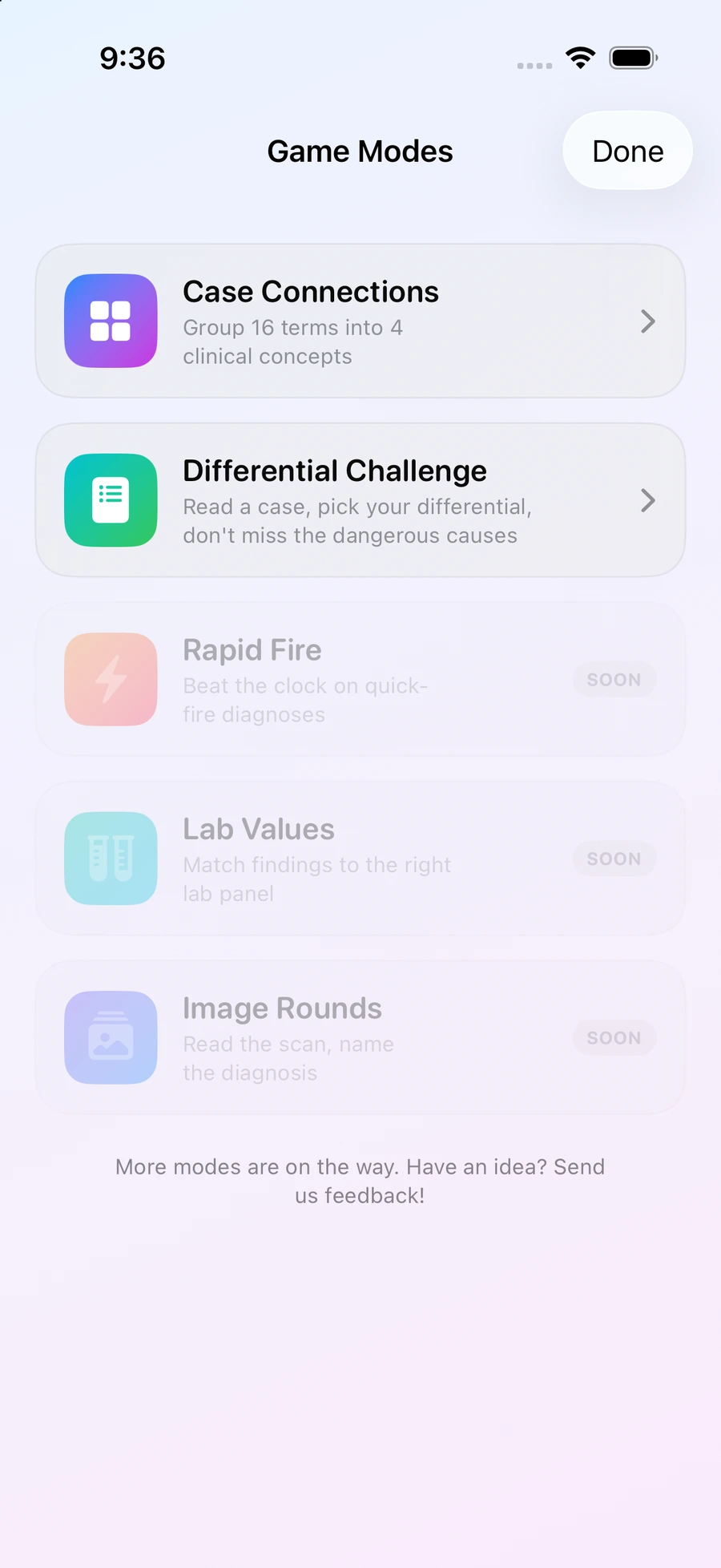 Game Modes list